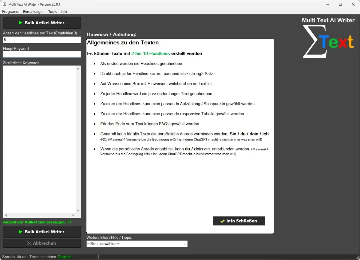 KI-Textgenerator-Oberfläche für Artikel schreiben lassen mit KI
