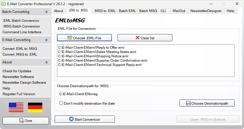 EMLtoMSG convert individual files to MSG