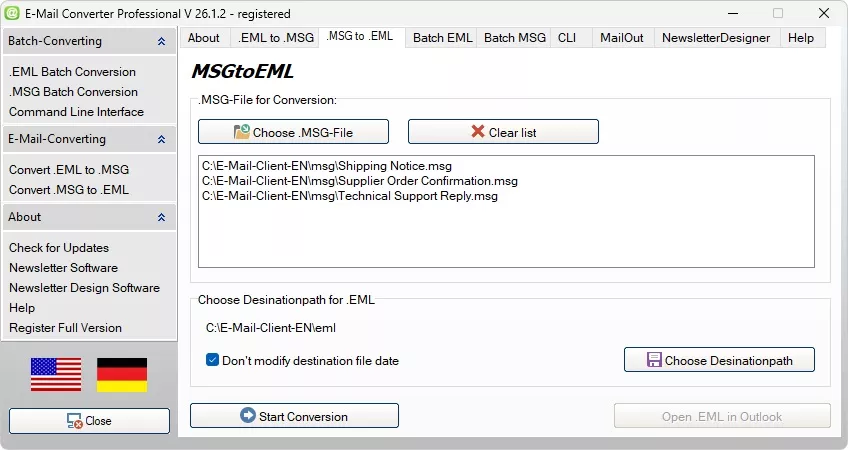 MSGtoEML convert individual files to EML