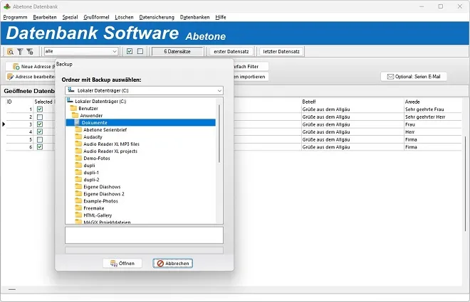 Datenbank Software mit Backup-Funktion