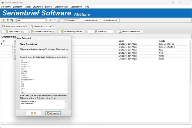 Serienbrief-Programm - Datenbank anlegen