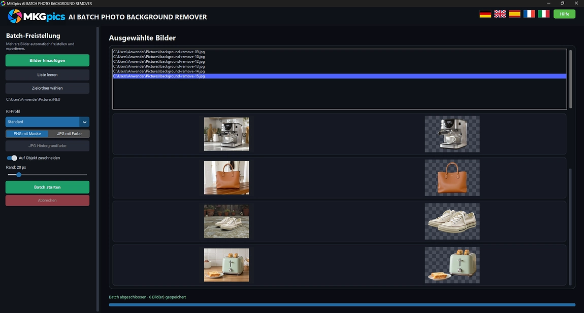 Batch KI Foto Hintergrund entfernen Screenshot