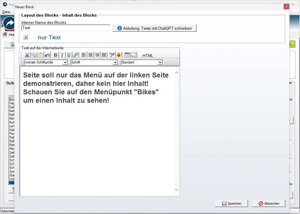 Homepage Baukasten Software Deutsch
