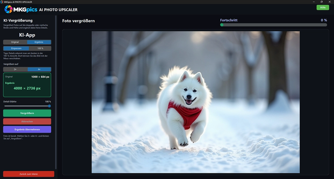 Bilder hochskalieren mit KI Screenshot