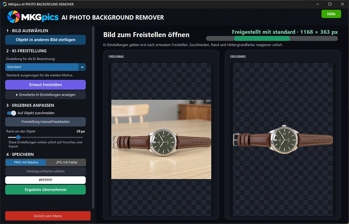 Hintergrund entfernen mit KI Screenshot