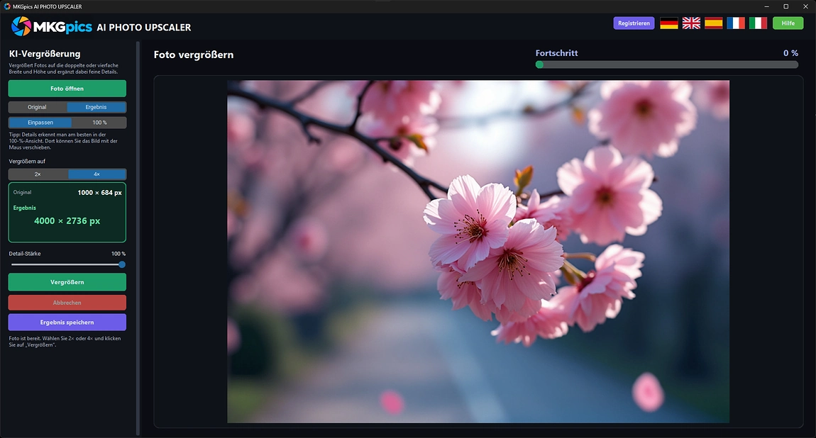 Bilder hochskalieren mit KI Screenshot