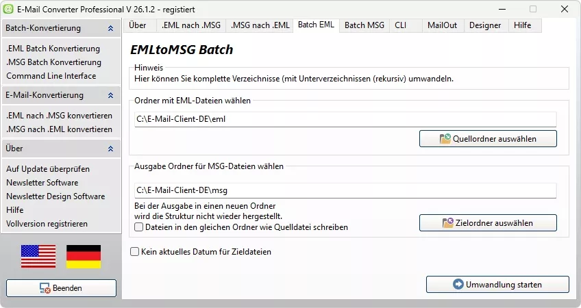 Batch EMLtoMSG Converter für komplette Ordner mit Unterordnern