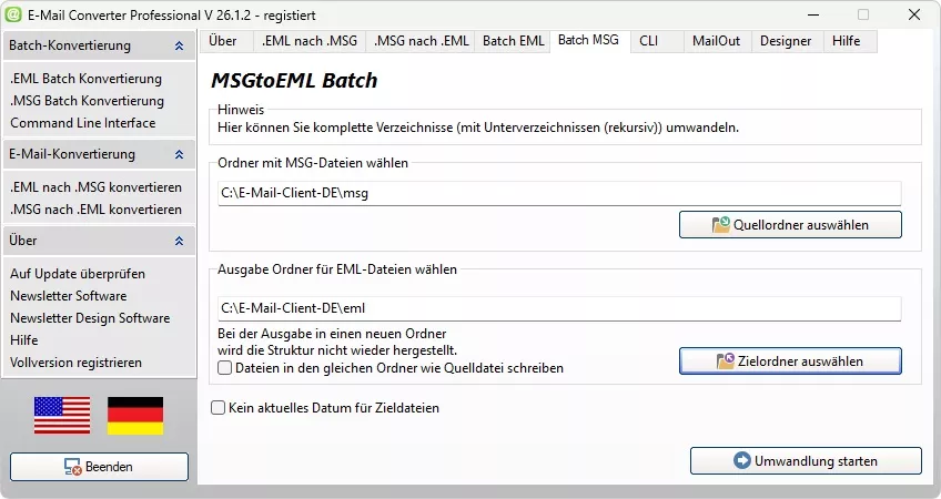 Batch MSGtoEML Converter für komplette Ordner mit Unterordnern