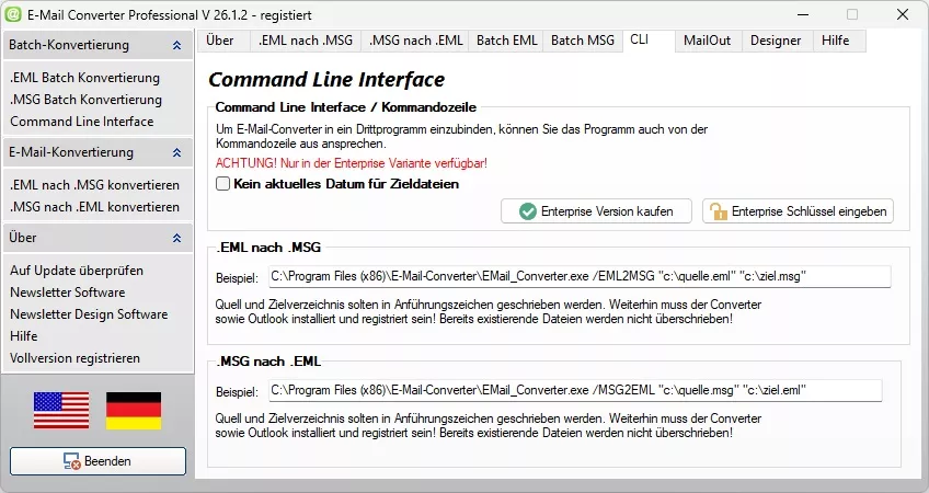 Command Line Interface Converter für MSGtoEML und EMLtoMSG aus anderen Anwendungen starten