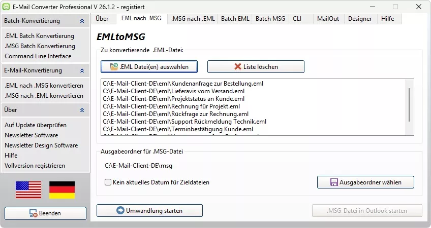 EMLtoMSG einzelne Dateien in MSG konvertieren