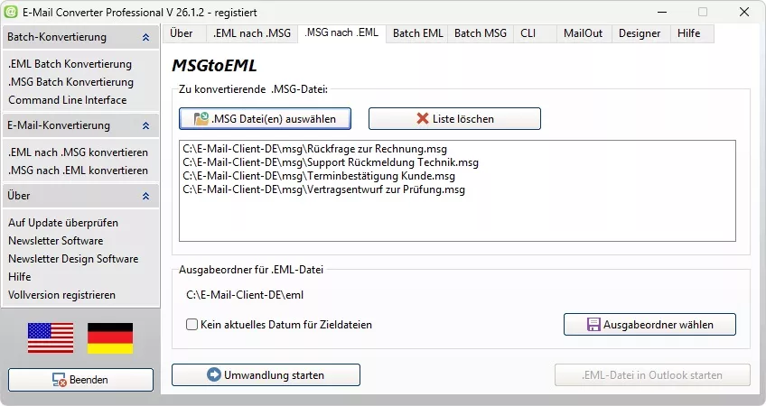 MSGtoEML einzelne Dateien in EML konvertieren